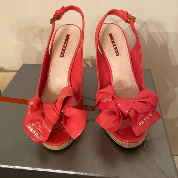 Prada shoes wedge sandals peep toe espadrille